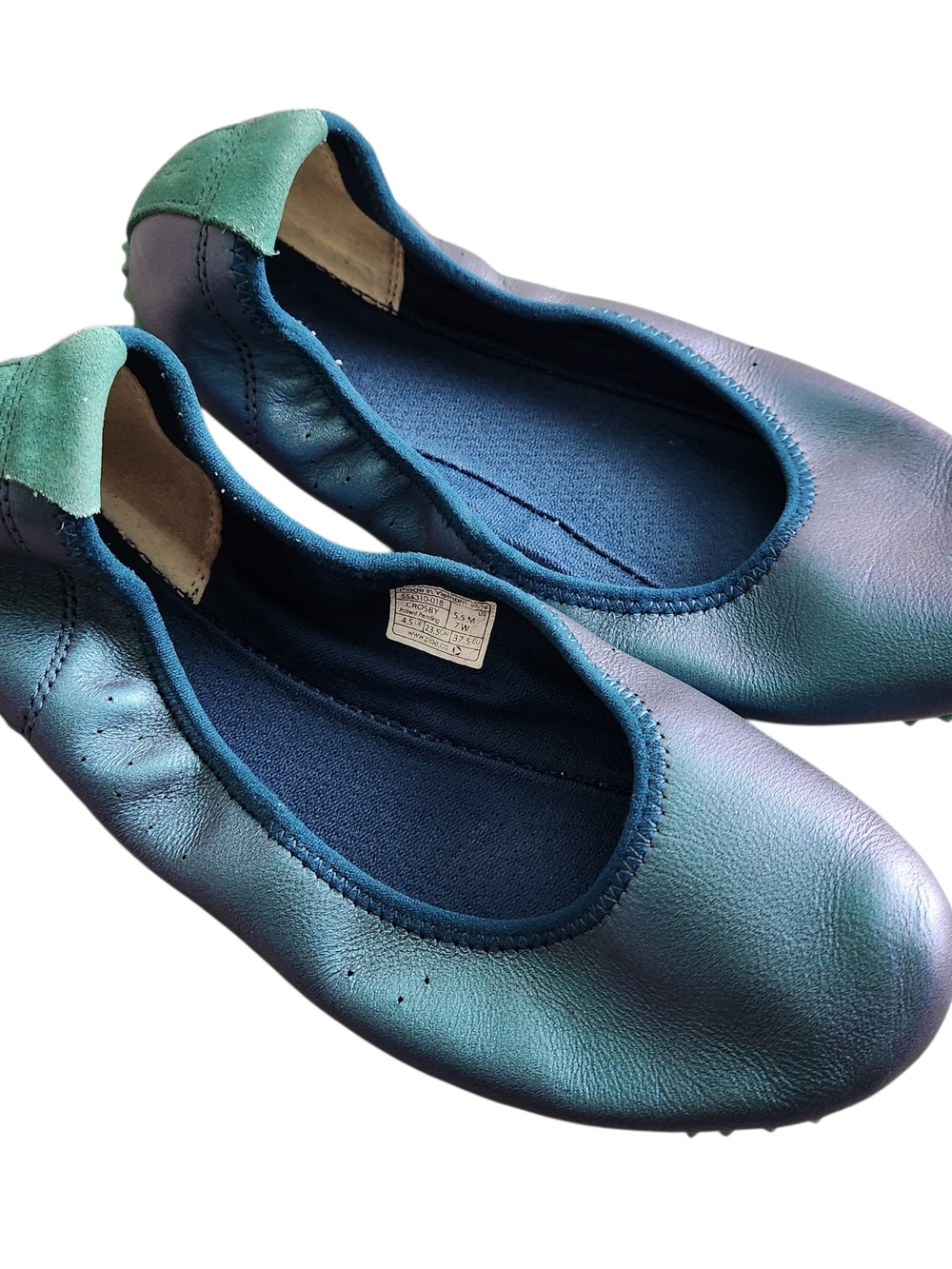 Plae Crosby Navy Green Casual Slip On Leather Ballet Flats Shoes Women's 7